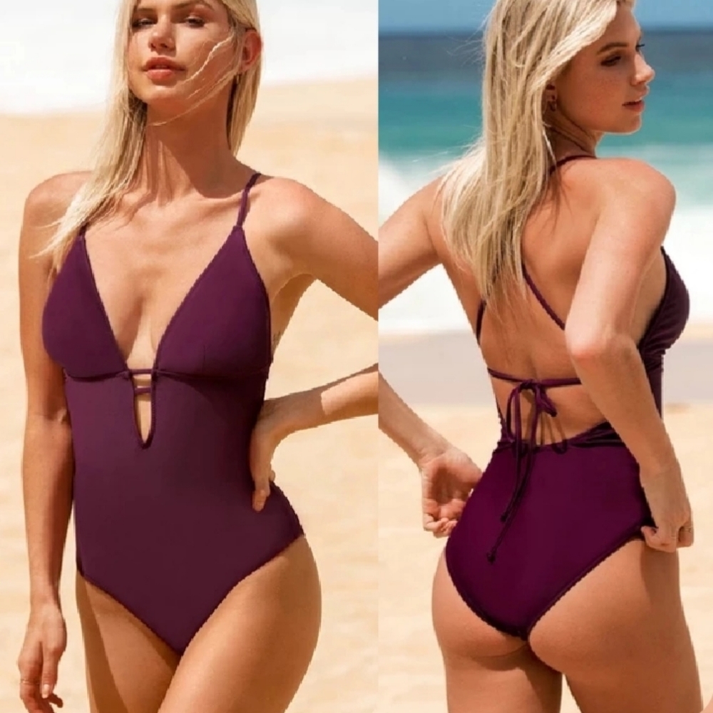 New plum lace-up back swimsuit size Medium